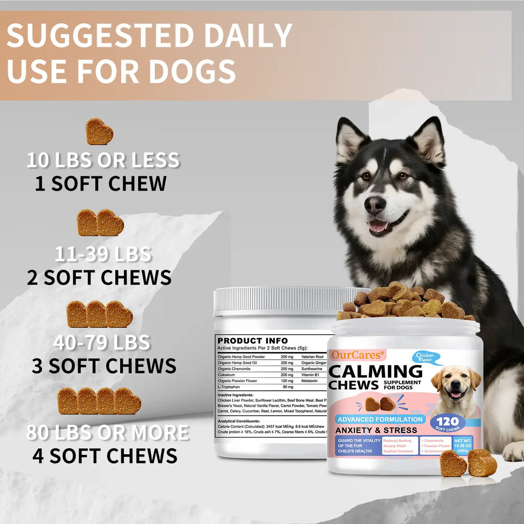 OURCARES Calming Bites for Dogs, Dog Composure & Calming Chews, Relief Soft Chew Pet Treats for Everyday Stress Support