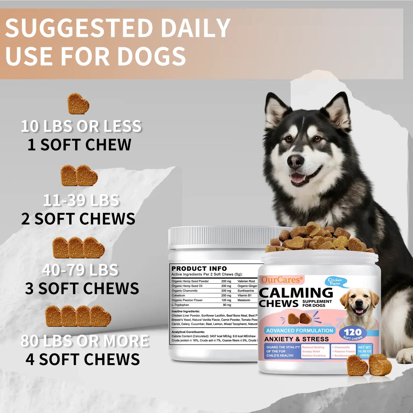OURCARES Calming Bites for Dogs, Dog Composure & Calming Chews, Relief Soft Chew Pet Treats for Everyday Stress Support