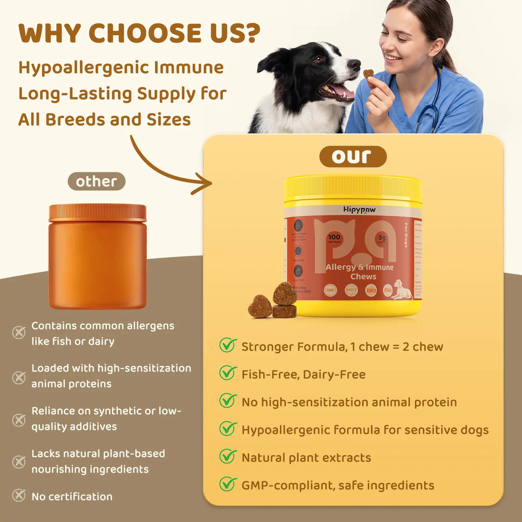 Hipypaw Dog Allergy Support Chews-Natural Gut & Immune Support for Dogs Probiotics & Herbal Formula - 100 Chews