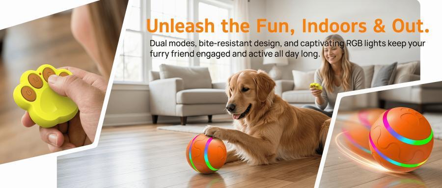 Springtok Smart Interactive Dog Ball Toy with Remote Control - Durable TPU Automatic Rolling Ball for Small, Medium, Large Dogs | USB Rechargeable, Waterproof, Motion Activated Pet Toy with RGB Lights