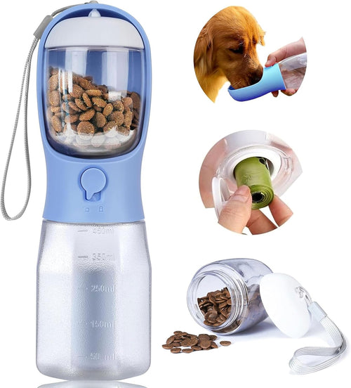 Dog Water Bottle with Food Container, Portable Pet Dog Water Dispenser for Outdoor Walking,Hiking,Travel,Puppy Essentials,Puppy Supplies,Replaceable Waste Bags