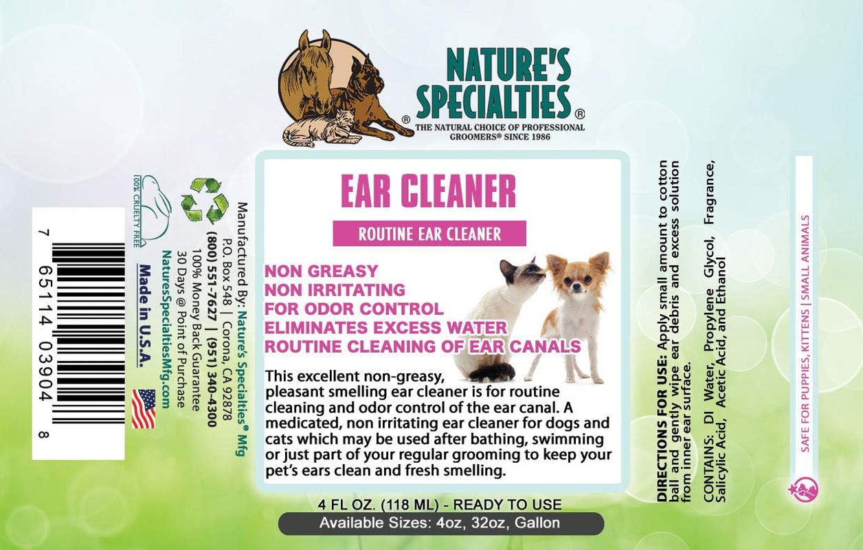 Dog Ear Cleaner Medicated Solution Non-Greasy Non-Irritation Made in USA Non-Toxic, 4 Ounces