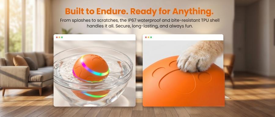Springtok Smart Interactive Dog Ball Toy with Remote Control - Durable TPU Automatic Rolling Ball for Small, Medium, Large Dogs | USB Rechargeable, Waterproof, Motion Activated Pet Toy with RGB Lights