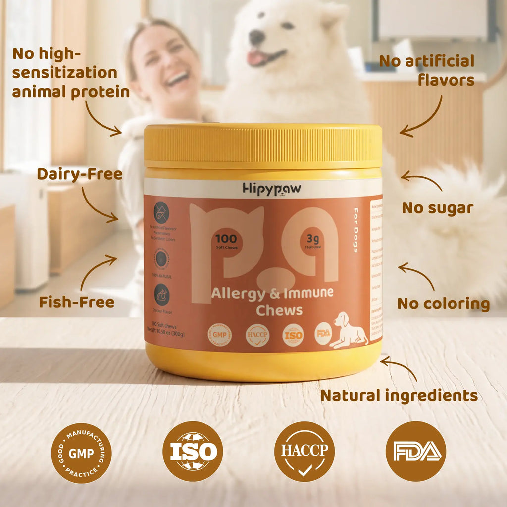 Hipypaw Dog Allergy Support Chews-Natural Gut & Immune Support for Dogs Probiotics & Herbal Formula - 100 Chews