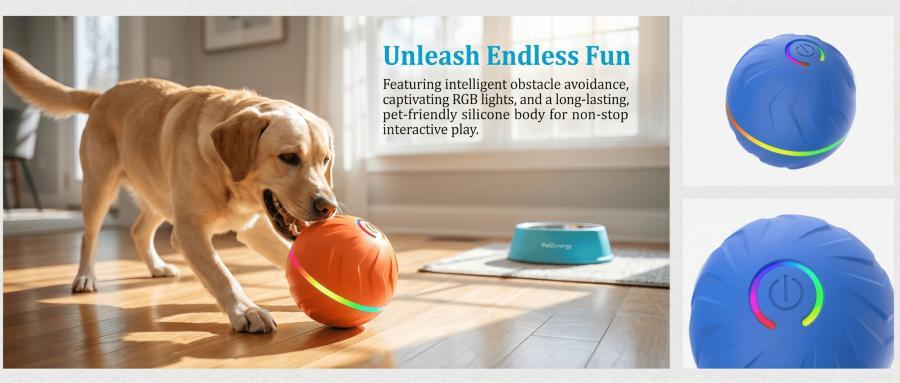 Springtok Smart Interactive Dog Ball Toy with Remote Control - Durable TPU Automatic Rolling Ball for Small, Medium, Large Dogs | USB Rechargeable, Waterproof, Motion Activated Pet Toy with RGB Lights
